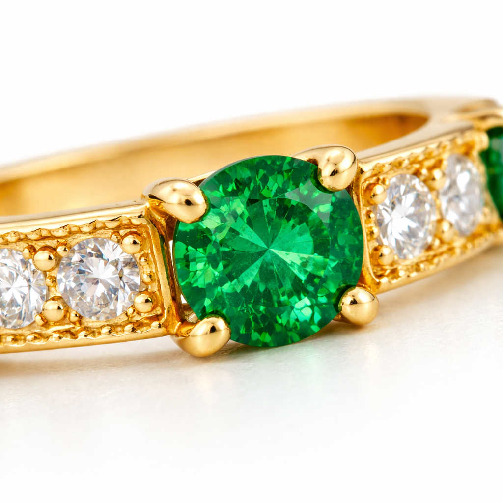 Natural Emerald Quartet Stacking Ring