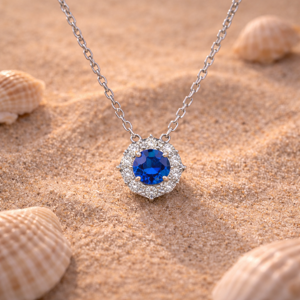 Natural Sapphire Clover Pendant