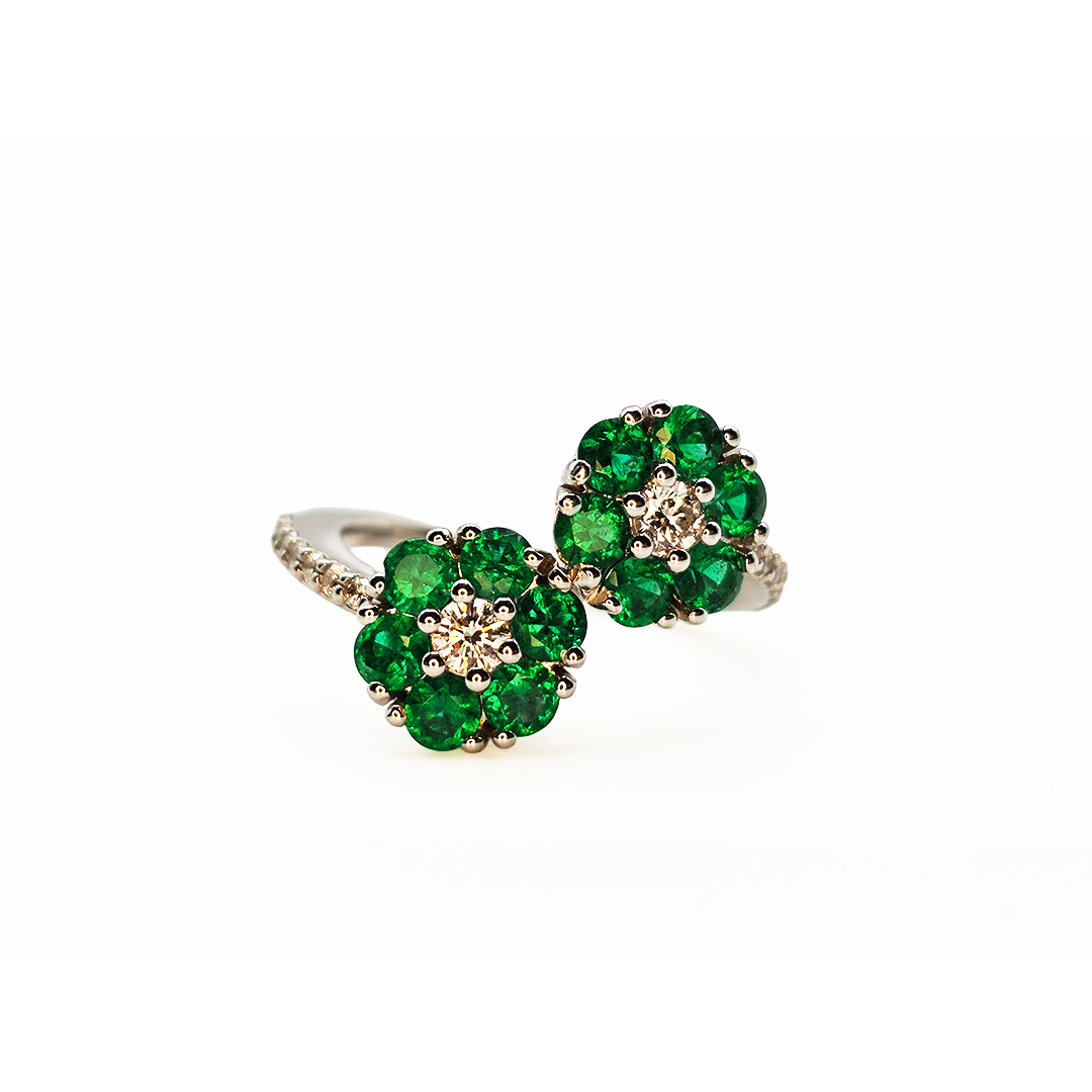 Natural Double Emerald Flower Ring