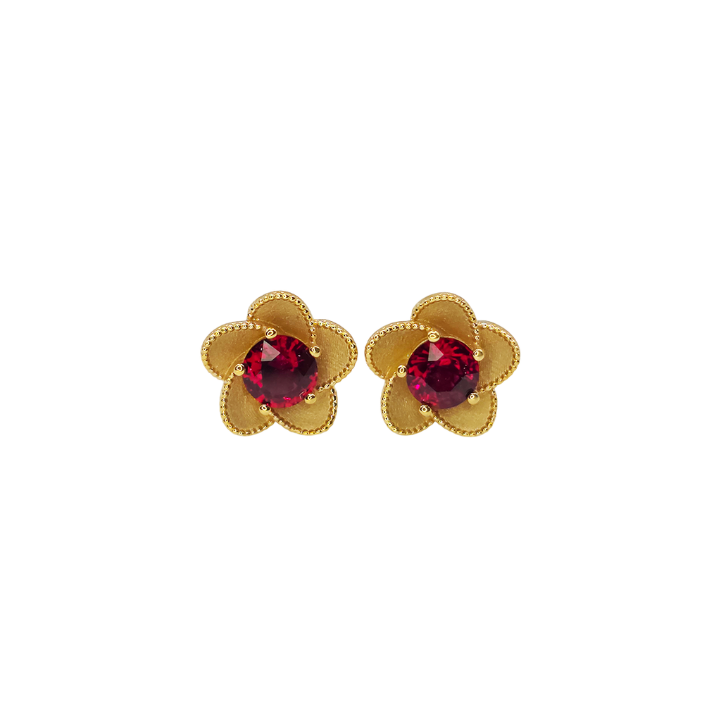 Natural Ruby Flower Earrings