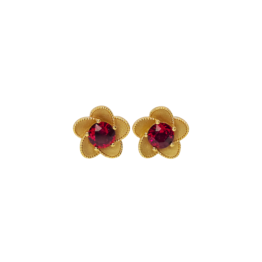 Natural Ruby Flower Earrings