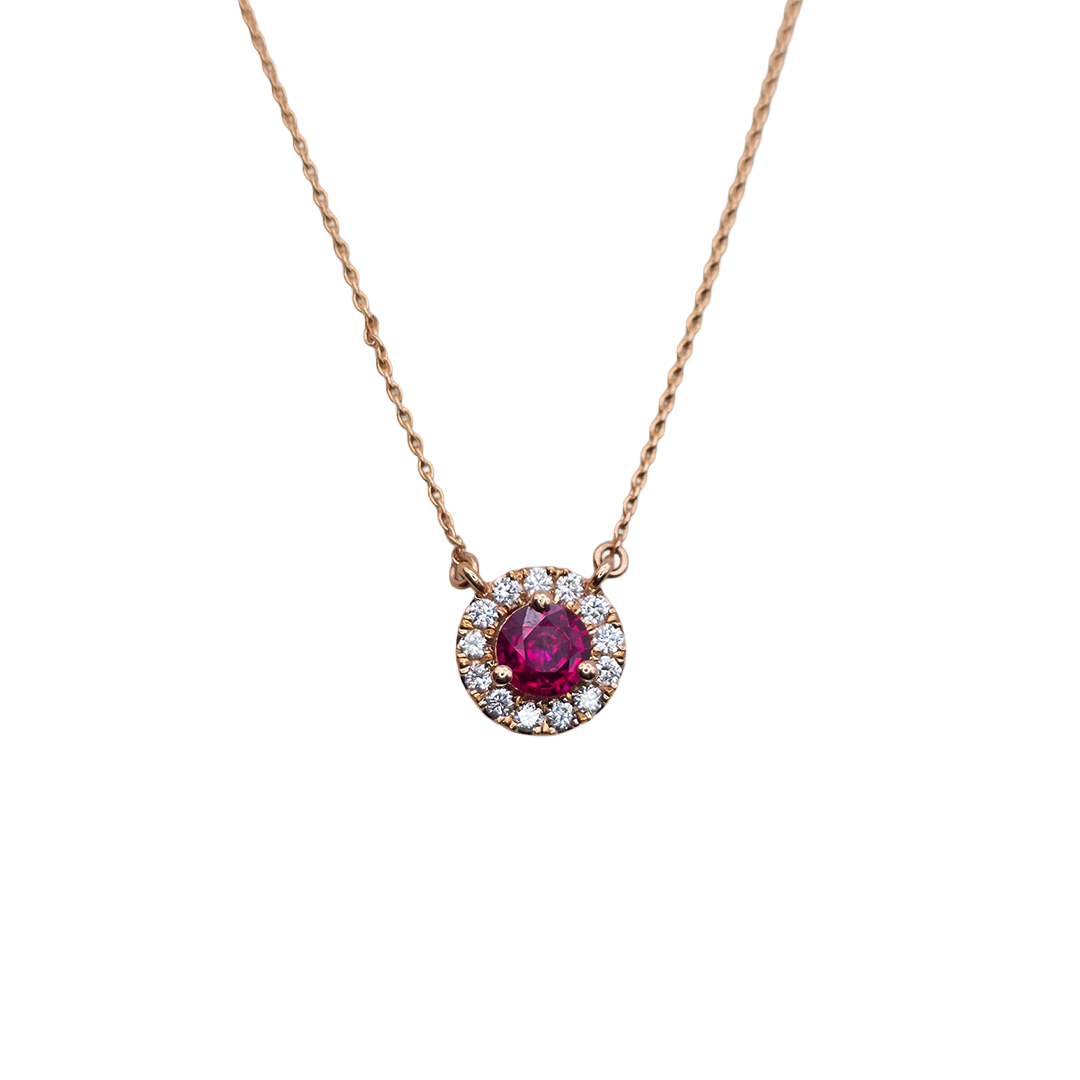 Natural Ruby Halo Necklace